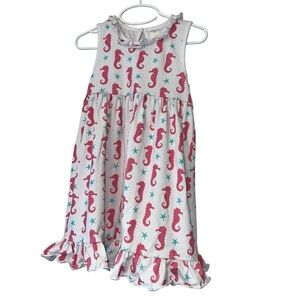 Stitchy fish girls white pink Seahorse Print ruffled dress sz 5